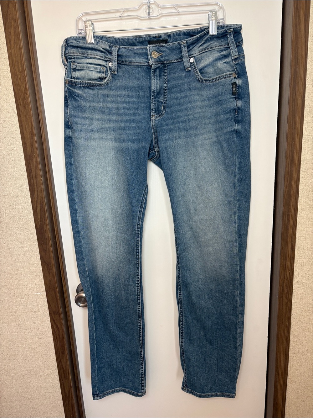 Silver Jeans Co Womens Britt Straight Jeans 14W L31 Medium Wash Stretch Western